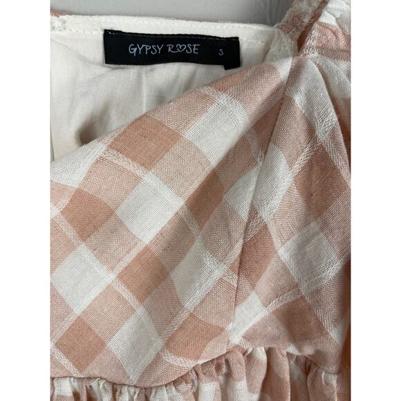 Gypsy Rose Pink & White Gingham Babydoll Dress Puffed Sleeves Pockets Size Small - Picture 5 of 10